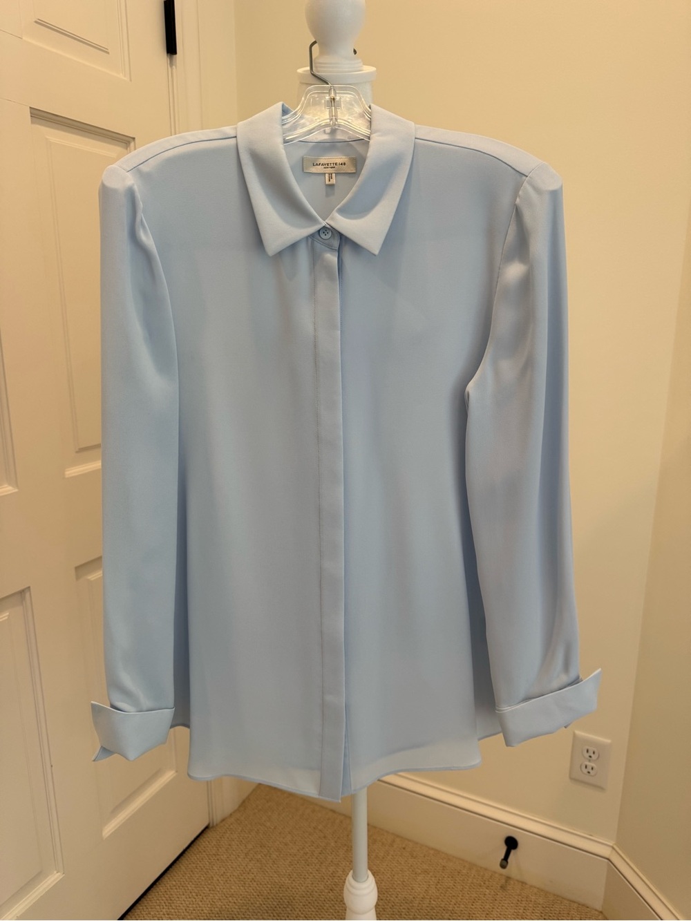Silk Light Blue Classic Button-Front Shirt by Lafayette 148